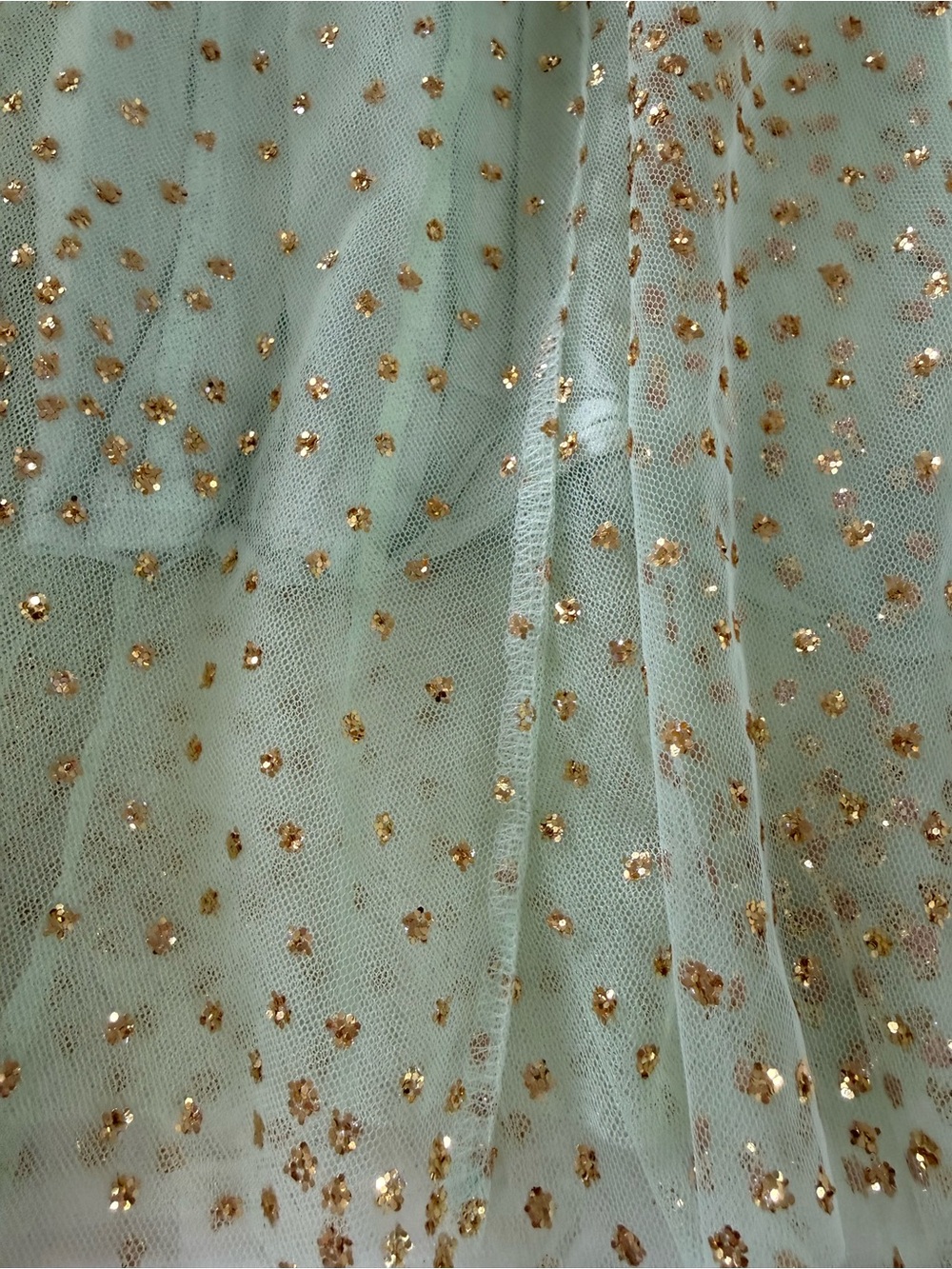 Anthropologie Mint Green Tulle Skirt with Gold Sparkle - Picture 3 of 10